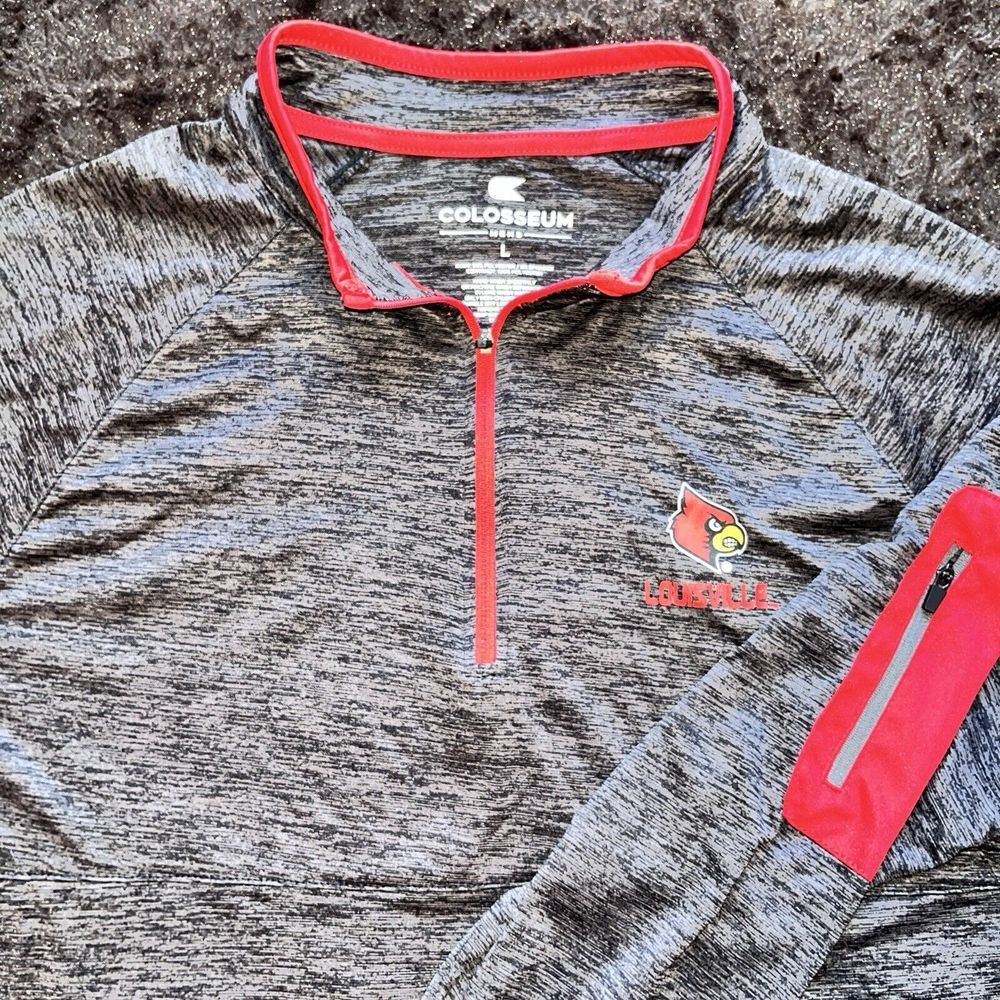 Louisville Cardinals Mens Size L Long Sleeve Red Poly 1/4‎ Zip Shirt